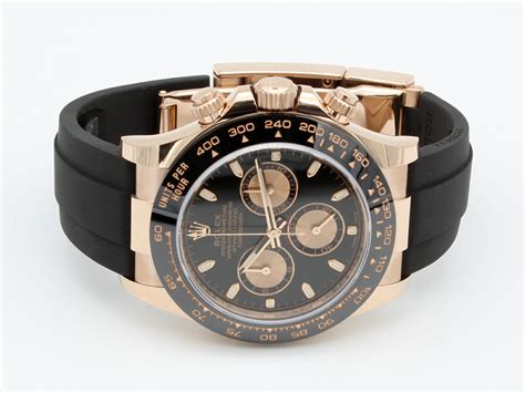 rolex rose gold black rubber strap|Rolex daytona with rubber band.